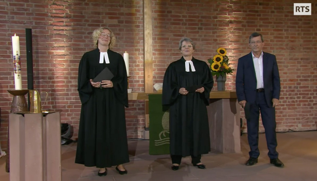 Catharina Covolo, pasteure de la Friedenskirche à Karlsruhe, avec Rita Famos, présidente de l&#039;Église évangélique réformée de Suisse et Christian Albecker, président de l&#039;Union des Églises protestantes d&#039;Alsace et de Lorraine. / ©DR