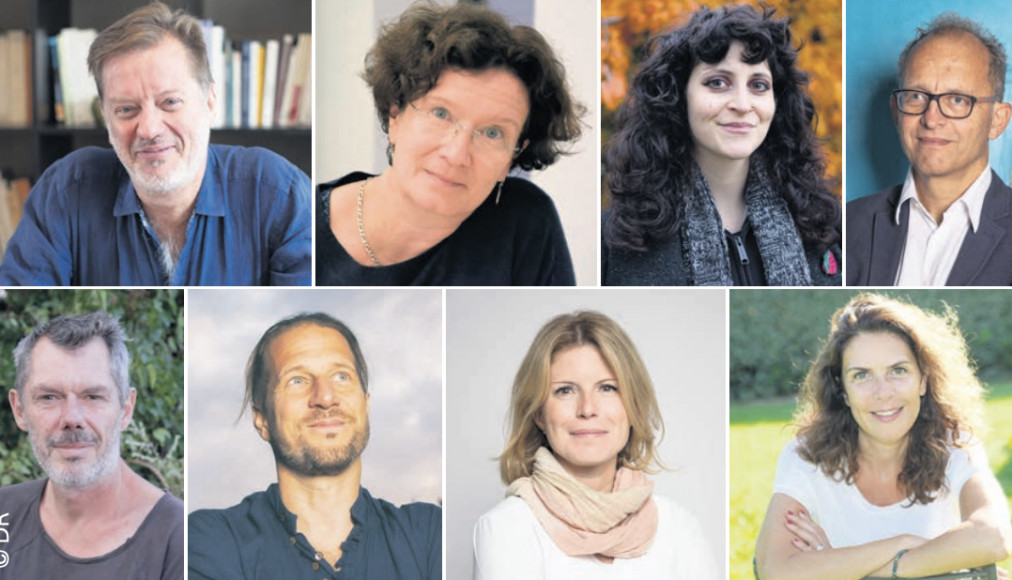 De gauche à droite : Alexis Jenni, Anne Le Maître, Lisa Voisard, Bertrand Kiefer, Yann Mingard, Blaise Hofmann, Dorothée Thévenaz Gygax, Sophie Swaton / ©DR